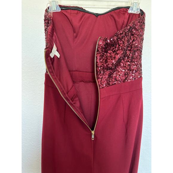 Gianni Bini Burgundy Strapless Sequin Palazzo Pants Romper - M - Picture 3 of 5